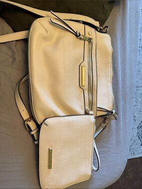 Poppy and Peonies Cream Leather Crossbody with Detachable Pouch